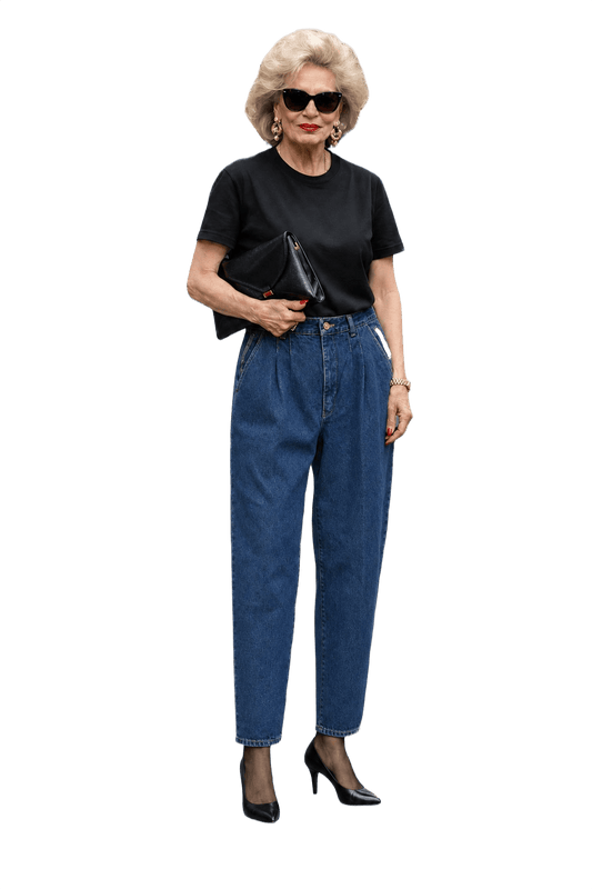 1990s Dark Indigo Blue Denim Jeans - Model