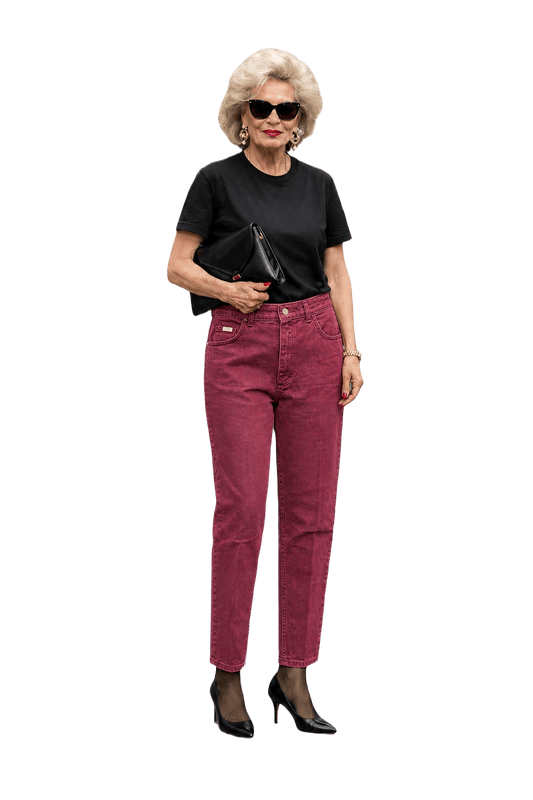 1990s Deep Burgundy Denim Jeans - Model