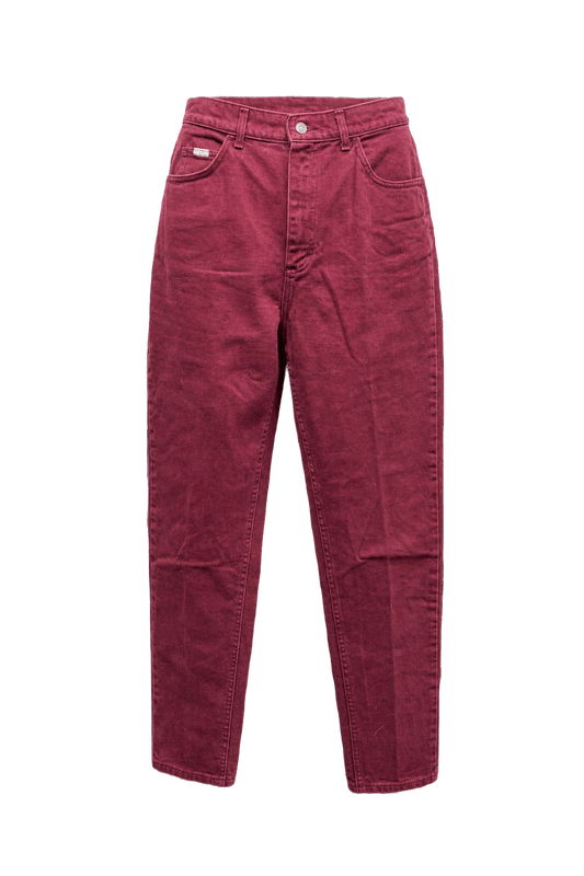 1990s Deep Burgundy Denim Jeans - Front View