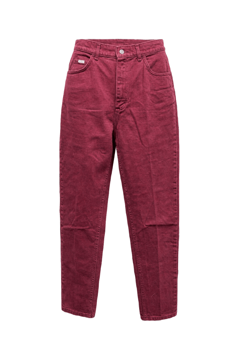 1990s Deep Burgundy Denim Jeans - Front View