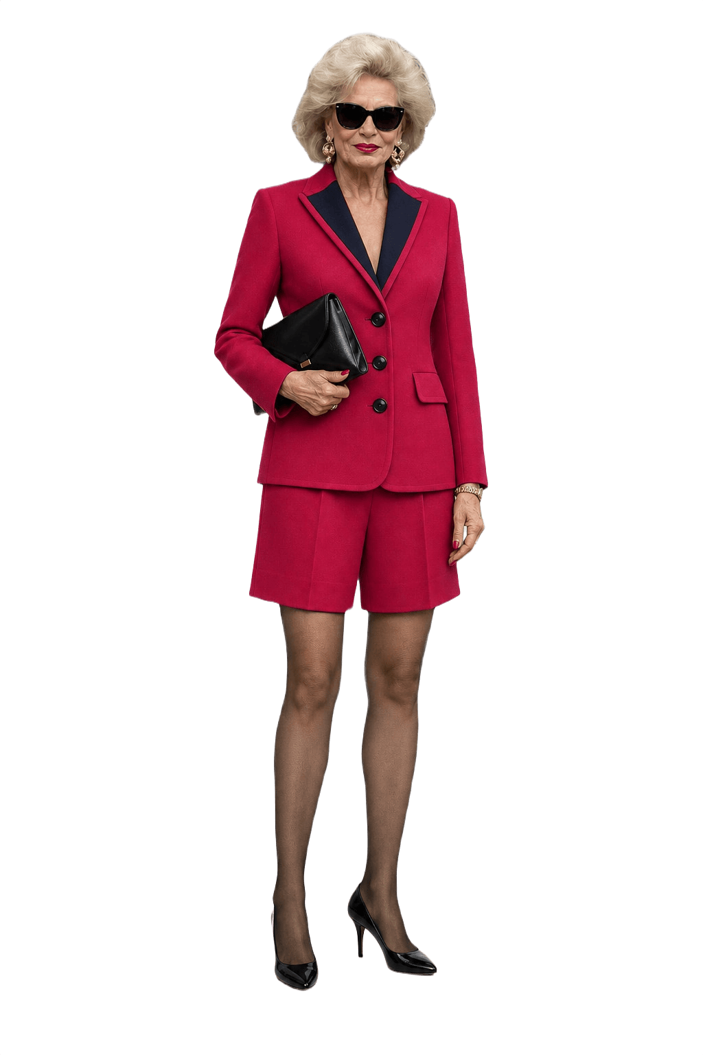 1980s Deep Red Wool Blend Jacket and Shorts Set - Model