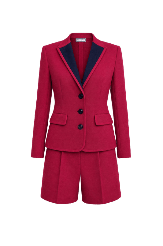 1980s Deep Red Wool Blend Jacket and Shorts Set - Front View