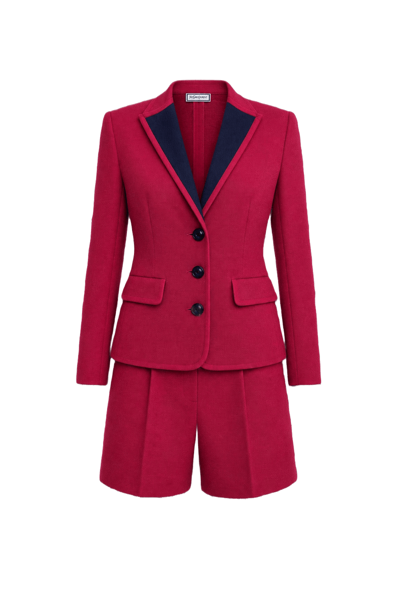 1980s Deep Red Wool Blend Jacket and Shorts Set - Front View
