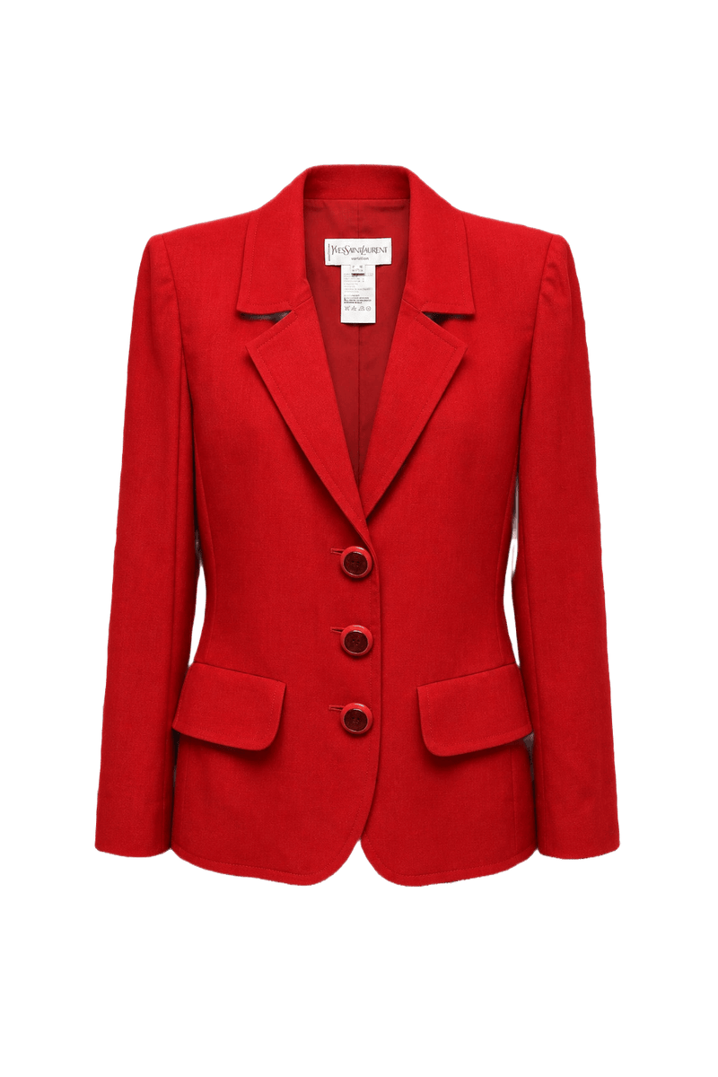 1980s Red Wool Blend Blazer - Front View