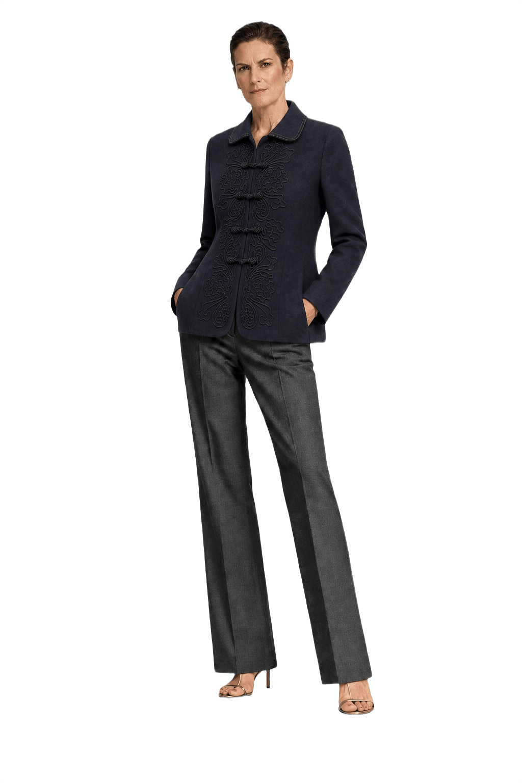 1990s Navy Blue Wool Blend Jacket - Model