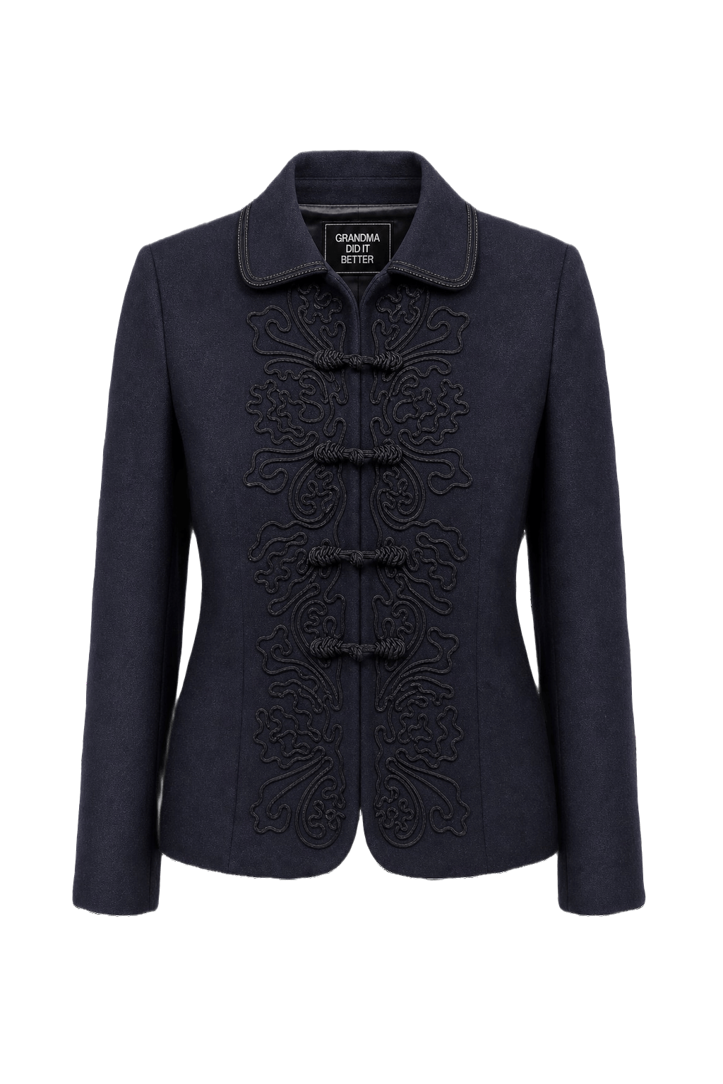 1990s Navy Blue Wool Blend Jacket - Front View