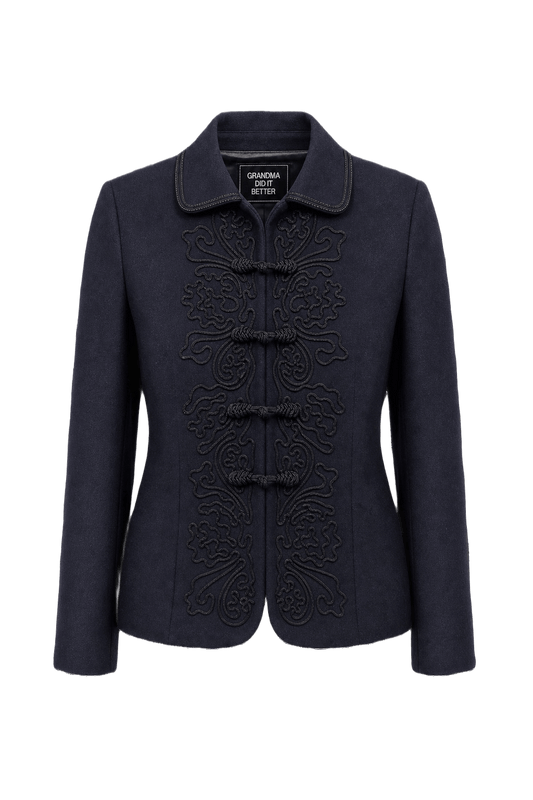1990s Navy Blue Wool Blend Jacket - Front View