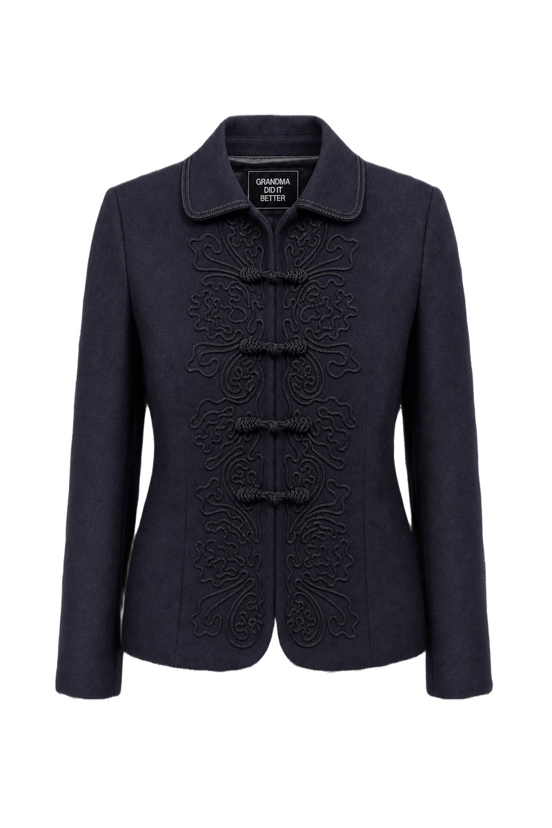 1990s Navy Blue Wool Blend Jacket - Front View