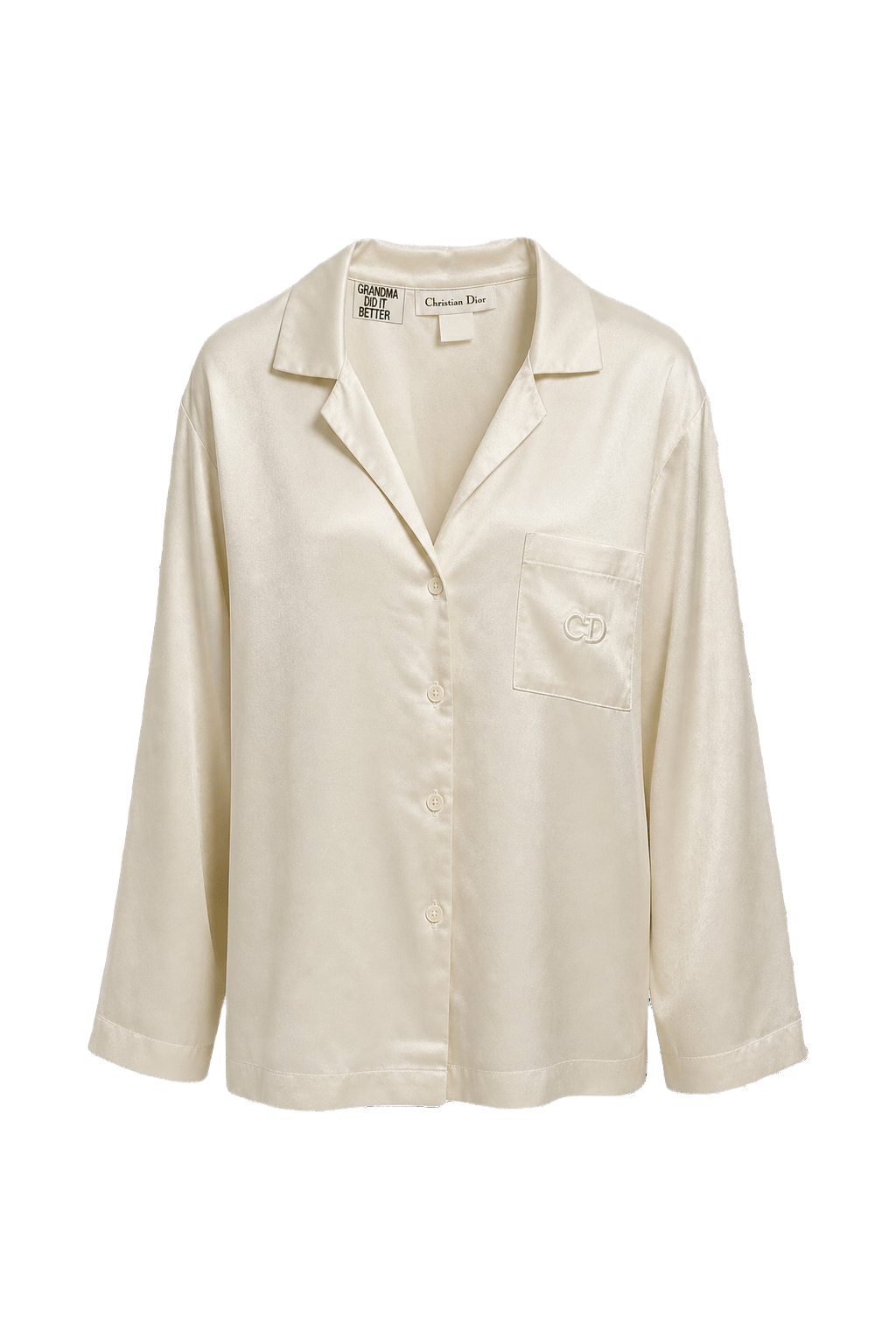 1980s Ivory Silk Button-Down Shirt - Front View