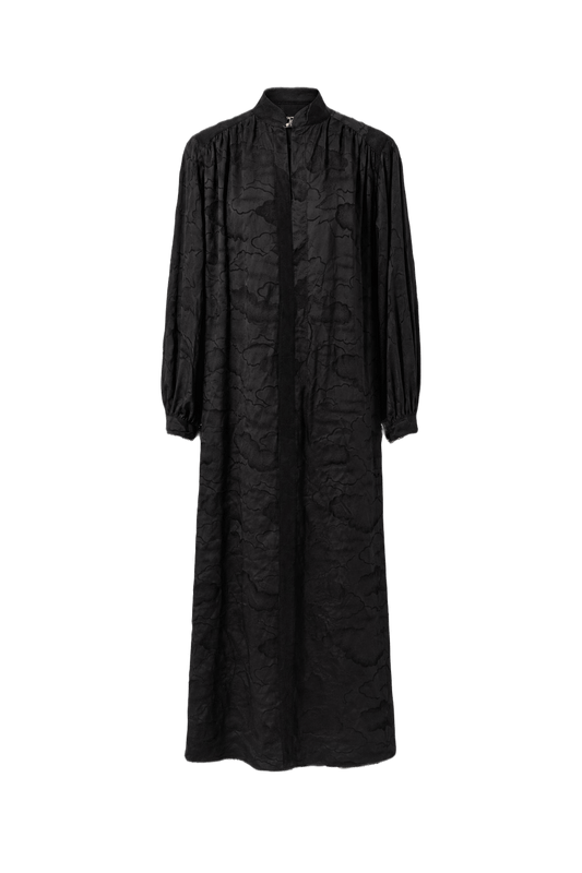 1970s Black Silk Maxi Dress - Front View