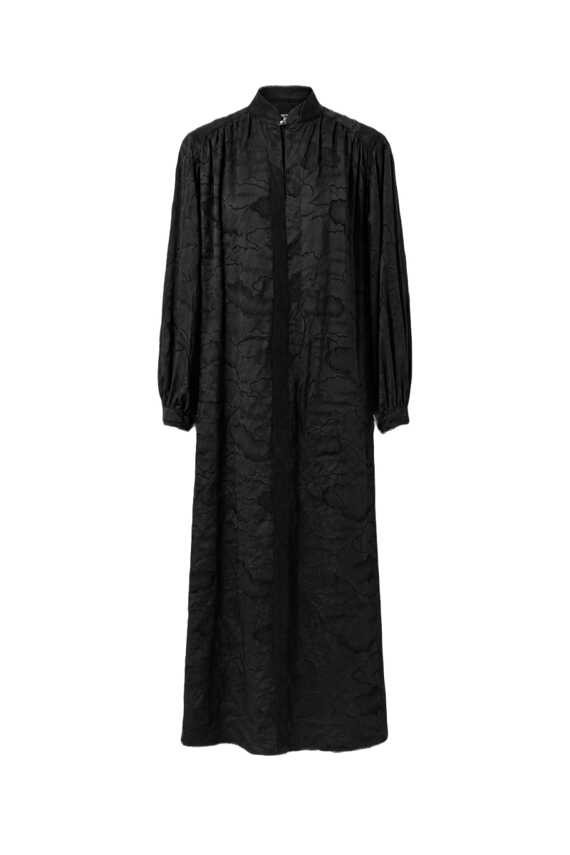 1970s Black Silk Maxi Dress - Front View