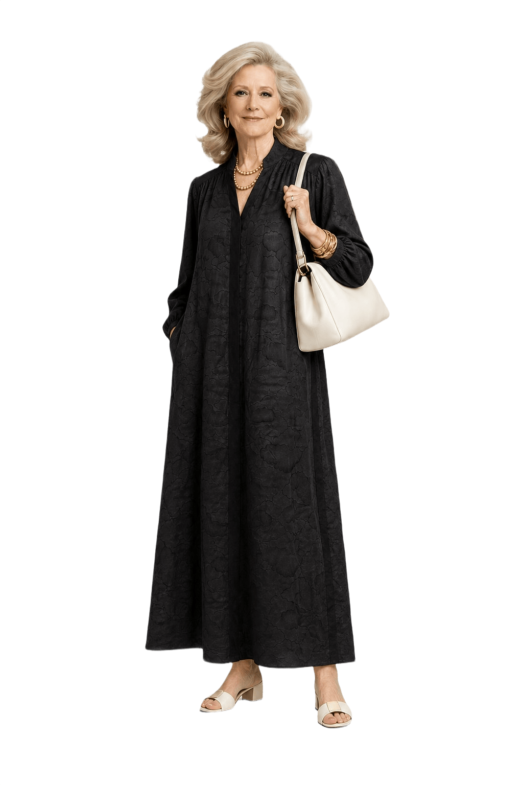 1970s Black Silk Maxi Dress - Model