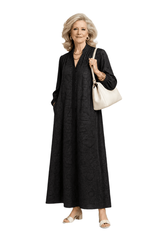 1970s Black Silk Maxi Dress - Model