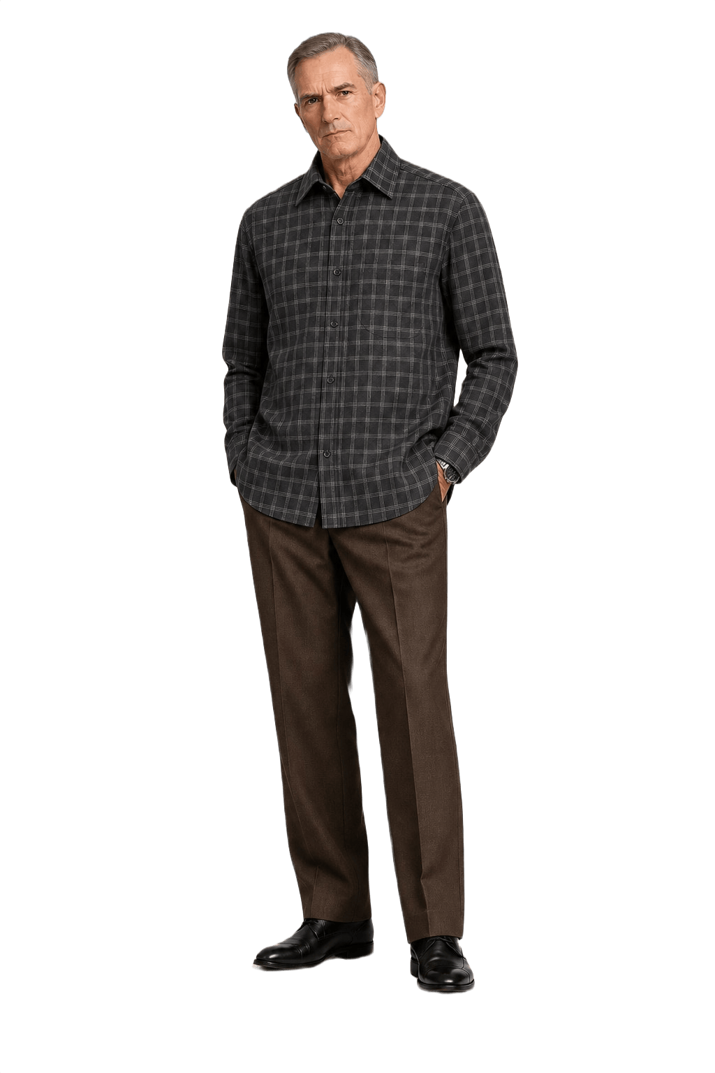 1990s Dark Gray Cotton Button-Down Shirt - Model