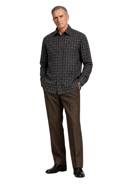 1990s Dark Gray Cotton Button-Down Shirt - Model