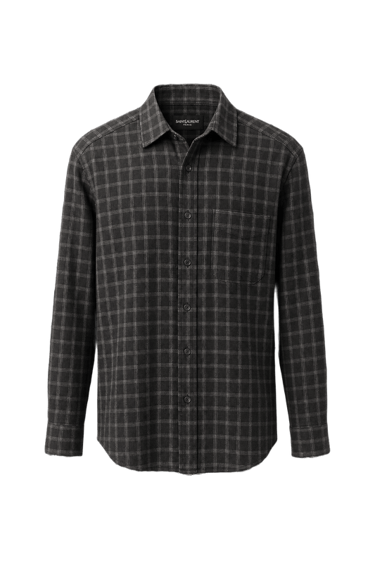 1990s Dark Gray Cotton Button-Down Shirt - Front View