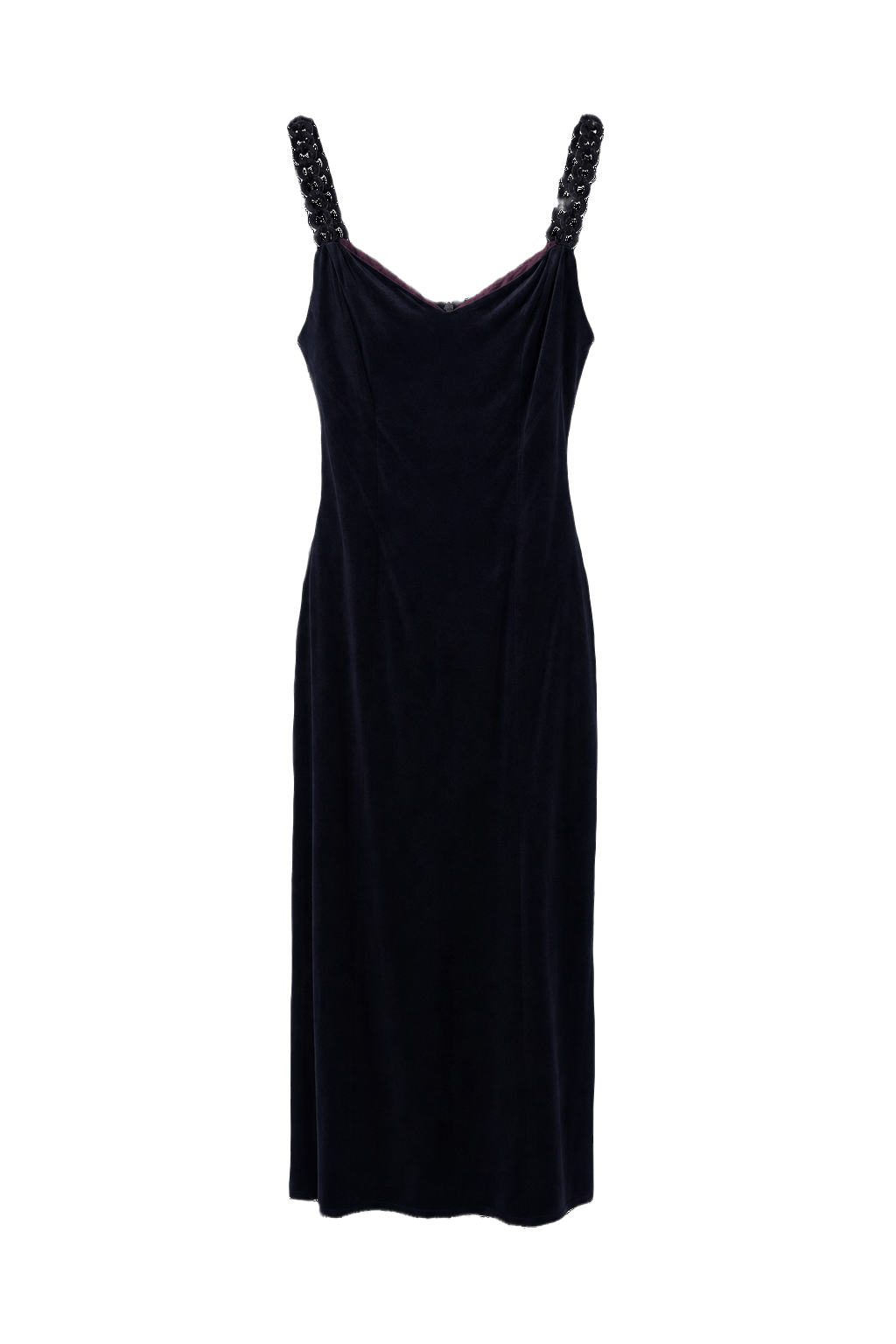 1990s Dark Navy Velvet Dress - Front View