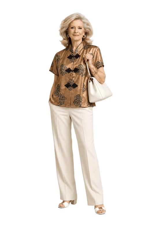 1970s Gold Silk Blouse - Model