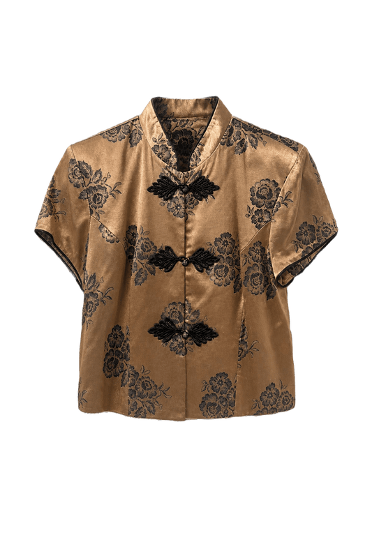 1970s Gold Silk Blouse - Front View