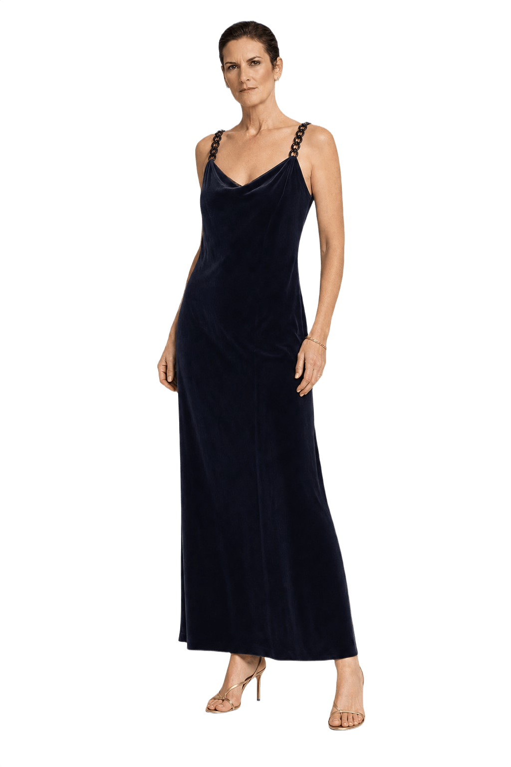 1990s Dark Navy Velvet Dress - Model