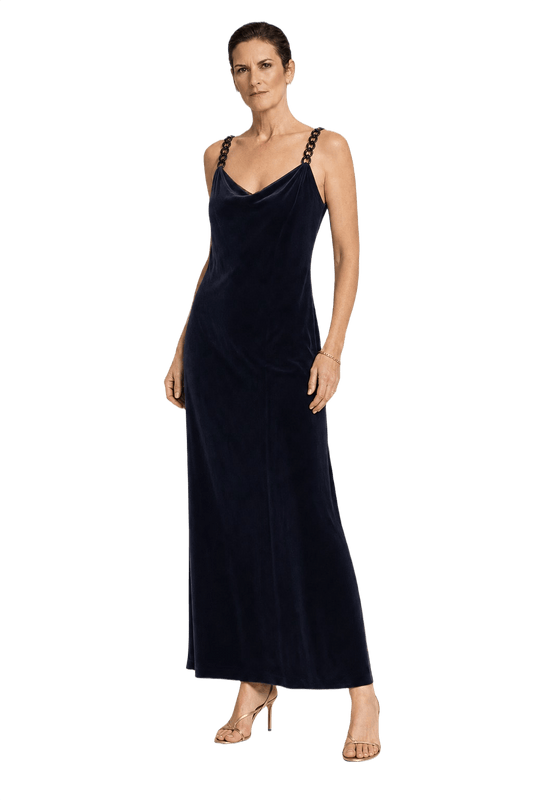 1990s Dark Navy Velvet Dress - Model