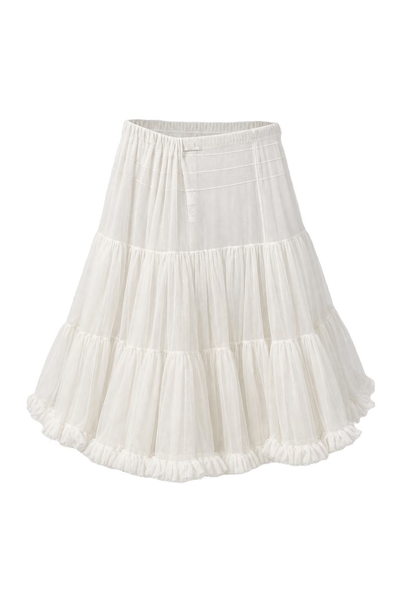 1970s White Cotton Blend Skirt - Front View