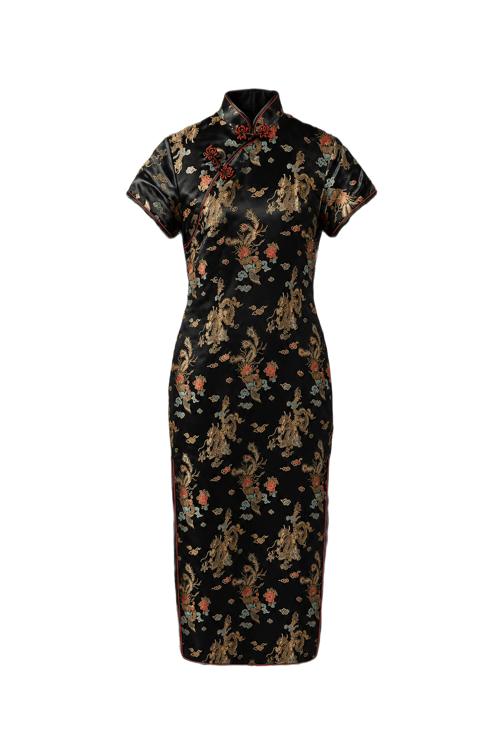 1970s Black Silk Cheongsam - Front View