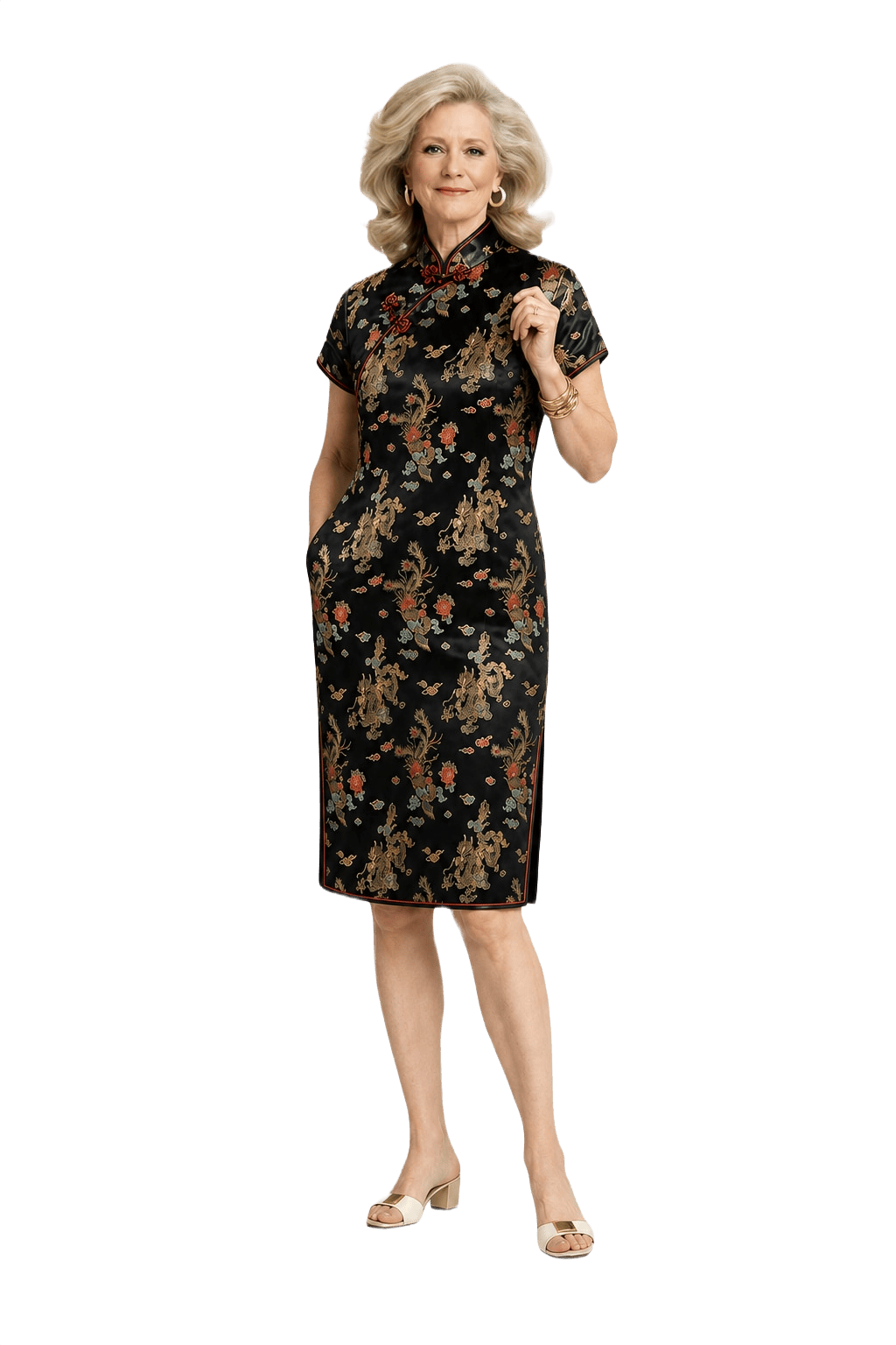 1970s Black Silk Cheongsam - Model
