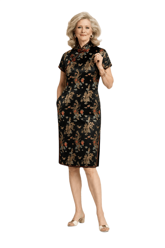 1970s Black Silk Cheongsam - Model