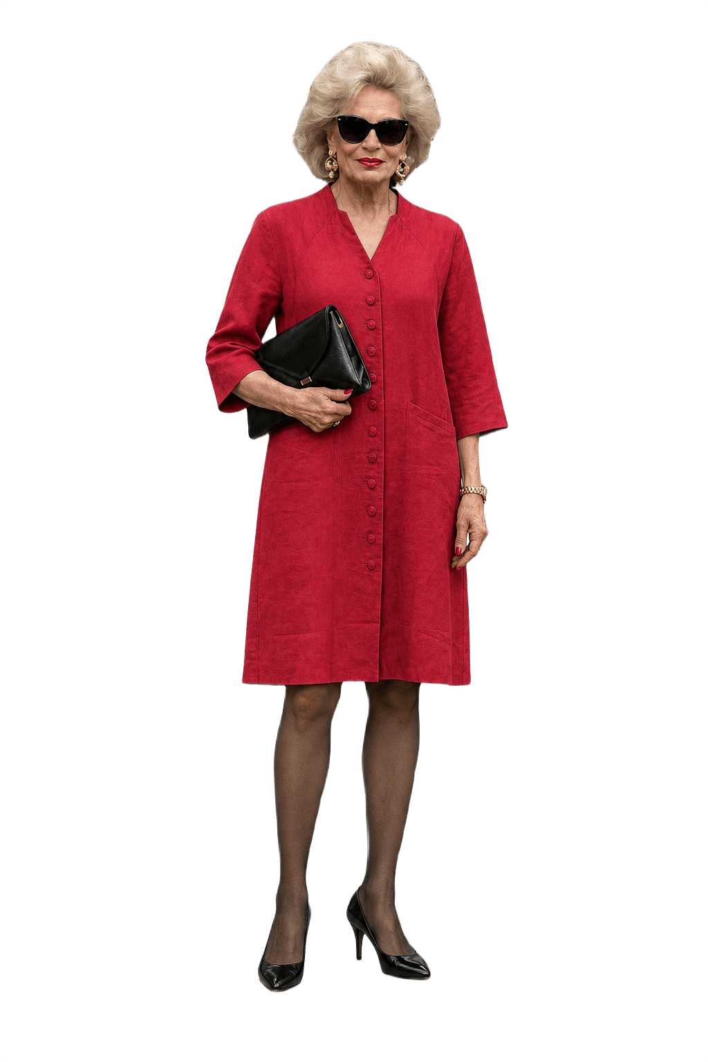 1980s Deep Cherry Red Linen Dress - Model