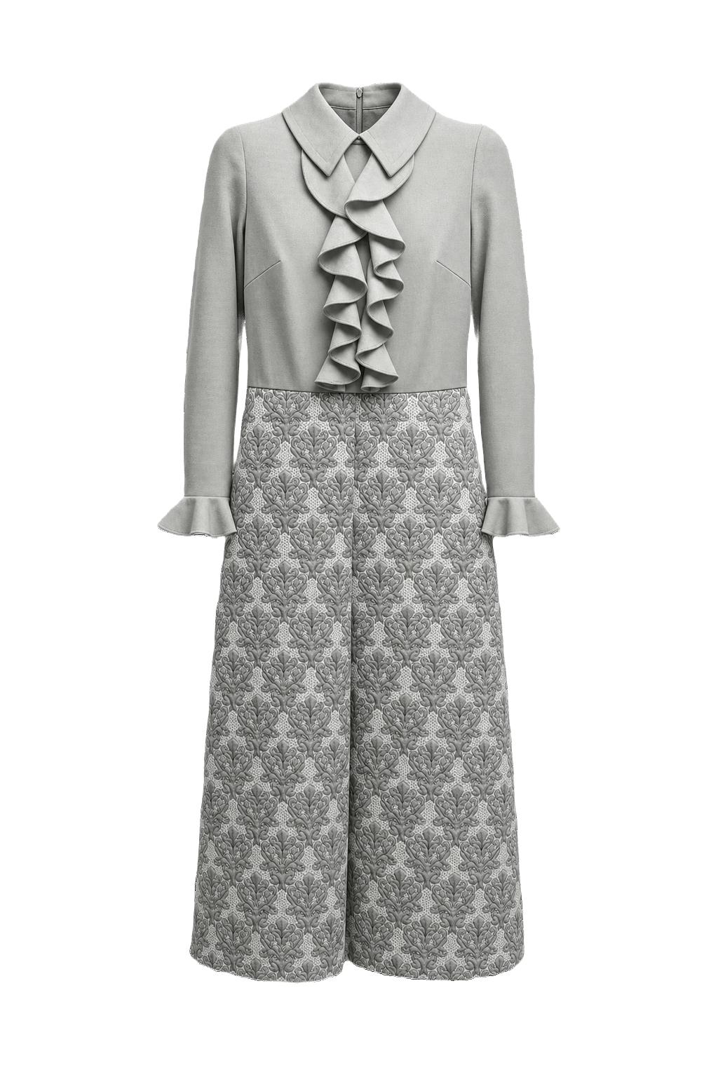 60s Light Grey Polyester Dress - Front View