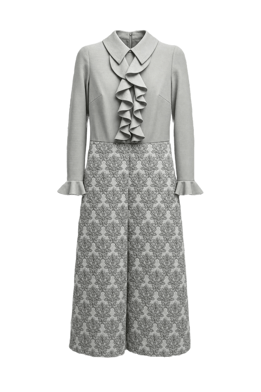 60s Light Grey Polyester Dress - Front View