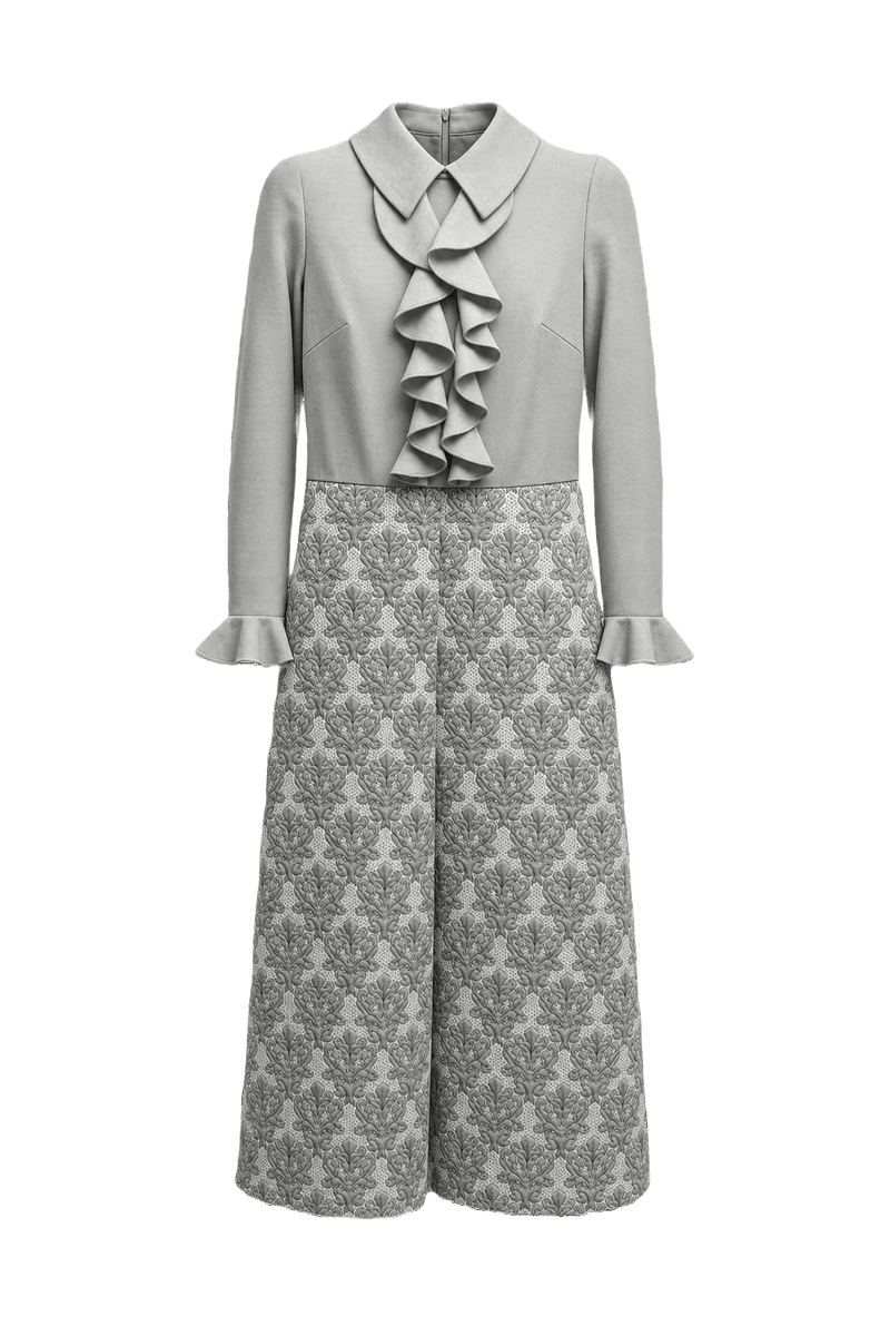 60s Light Grey Polyester Dress - Front View