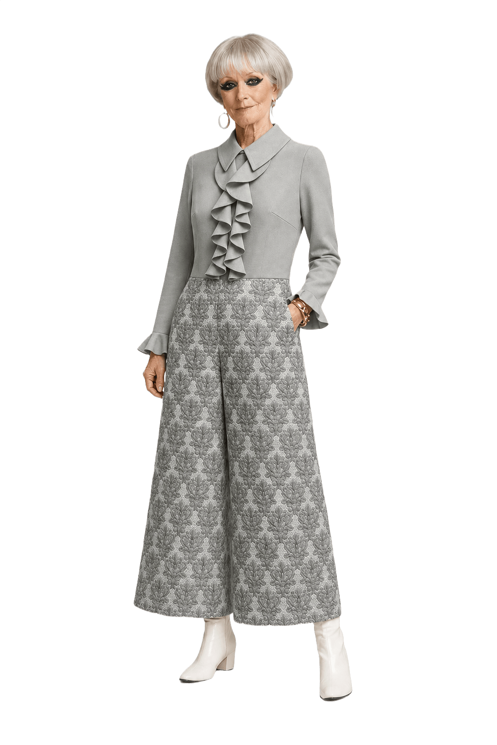 60s Light Grey Polyester Dress