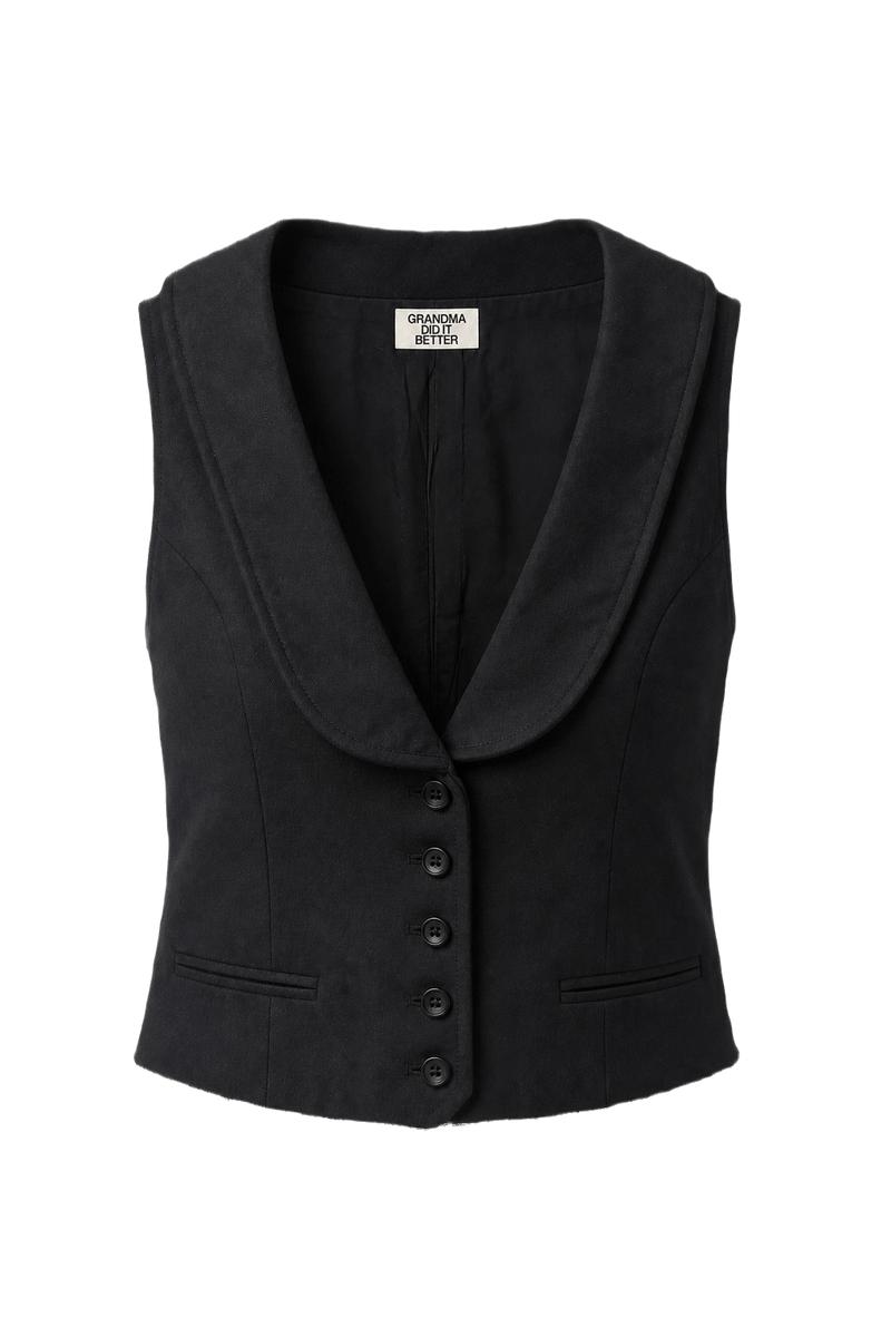 1970s Black Cotton Blend Vest - Front View
