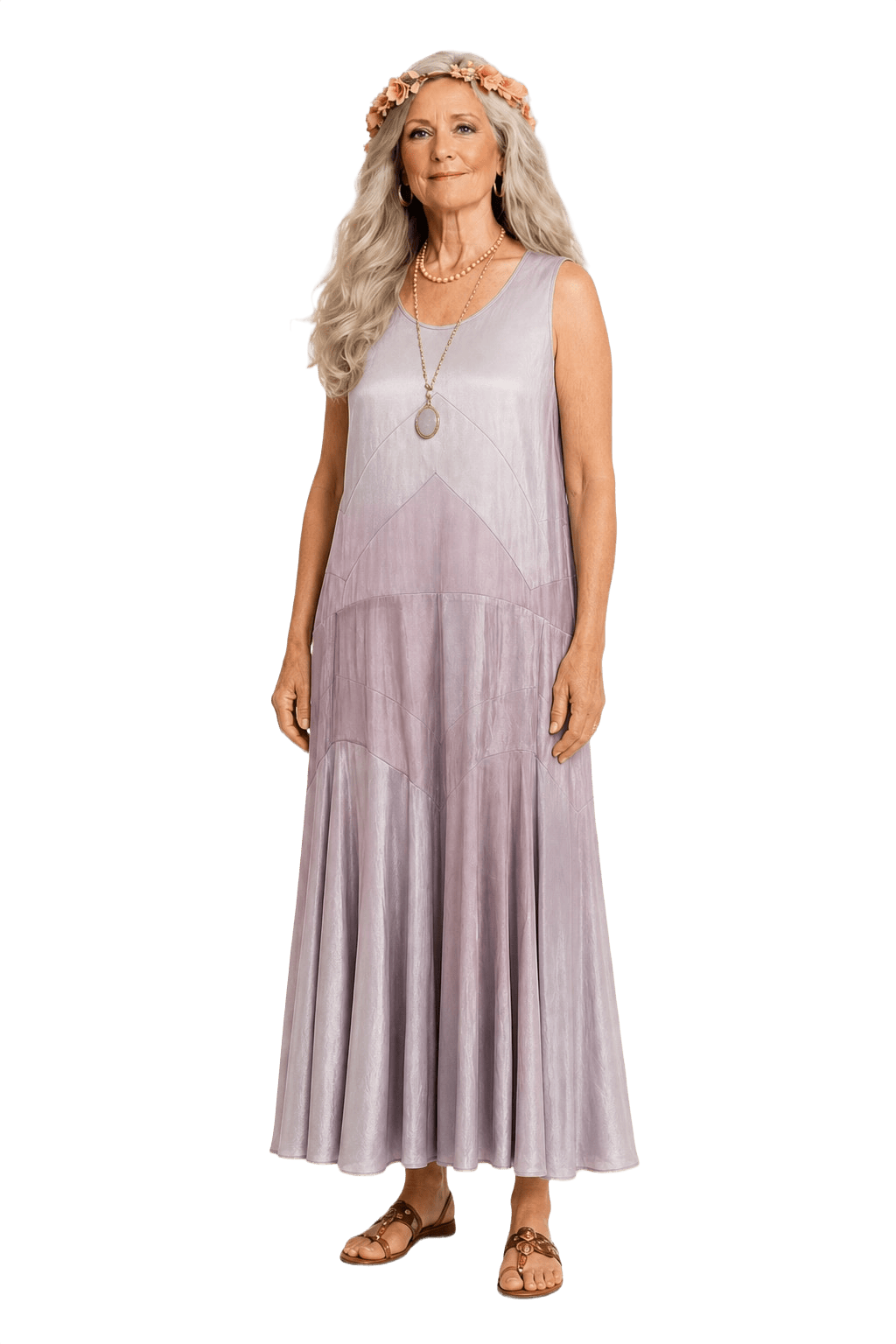 1970s Lavender Silk Dress - Model