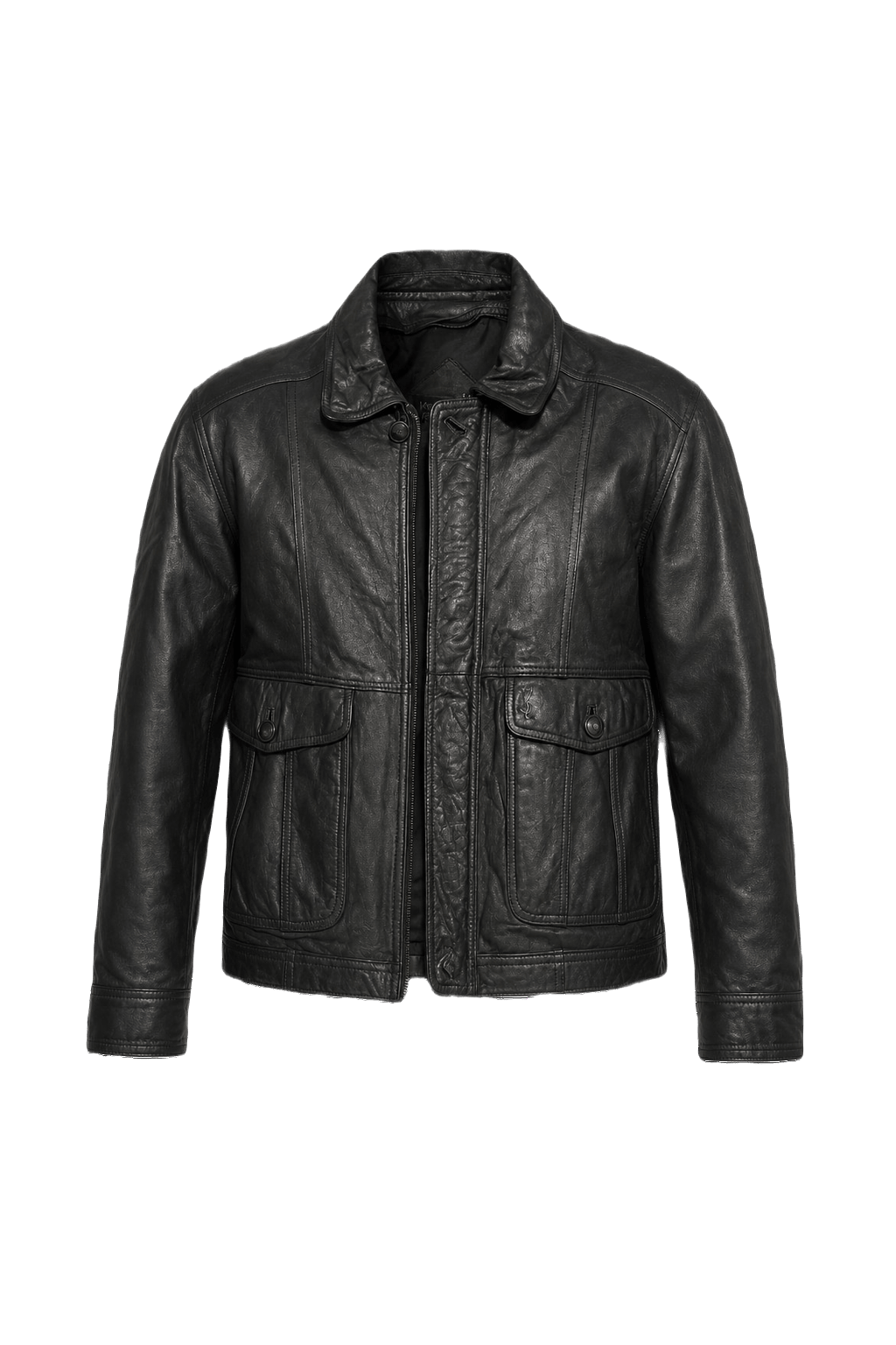 1990s Black Leather Leather Jacket - Front View