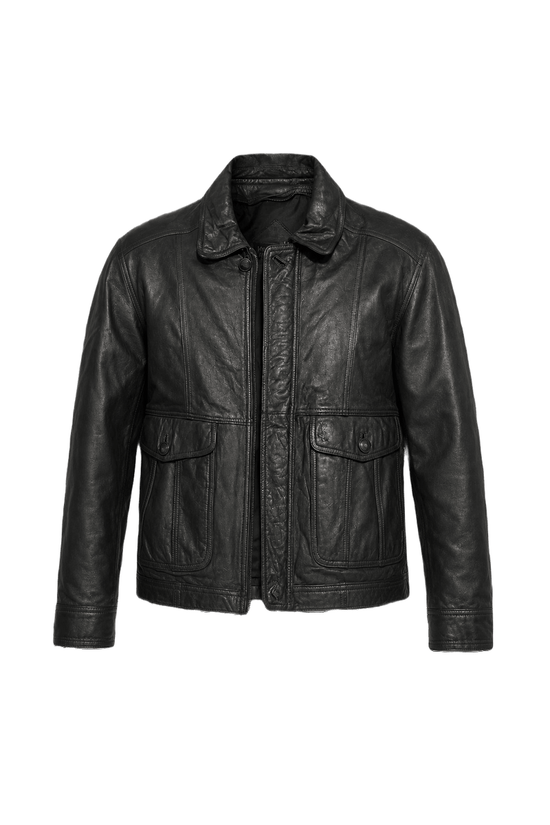 1990s Black Leather Leather Jacket - Front View