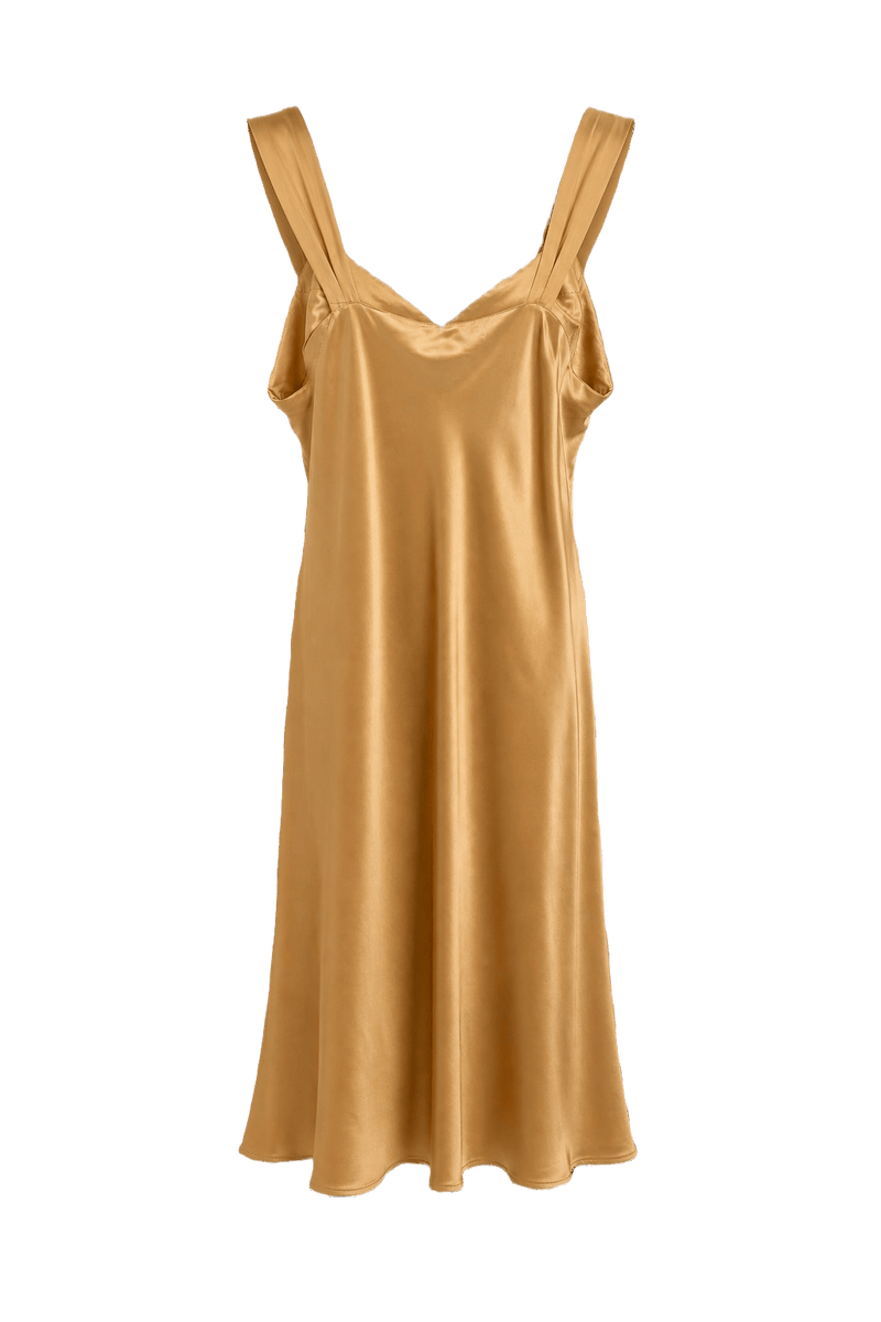 1970s Gold Satin Dress - Front View