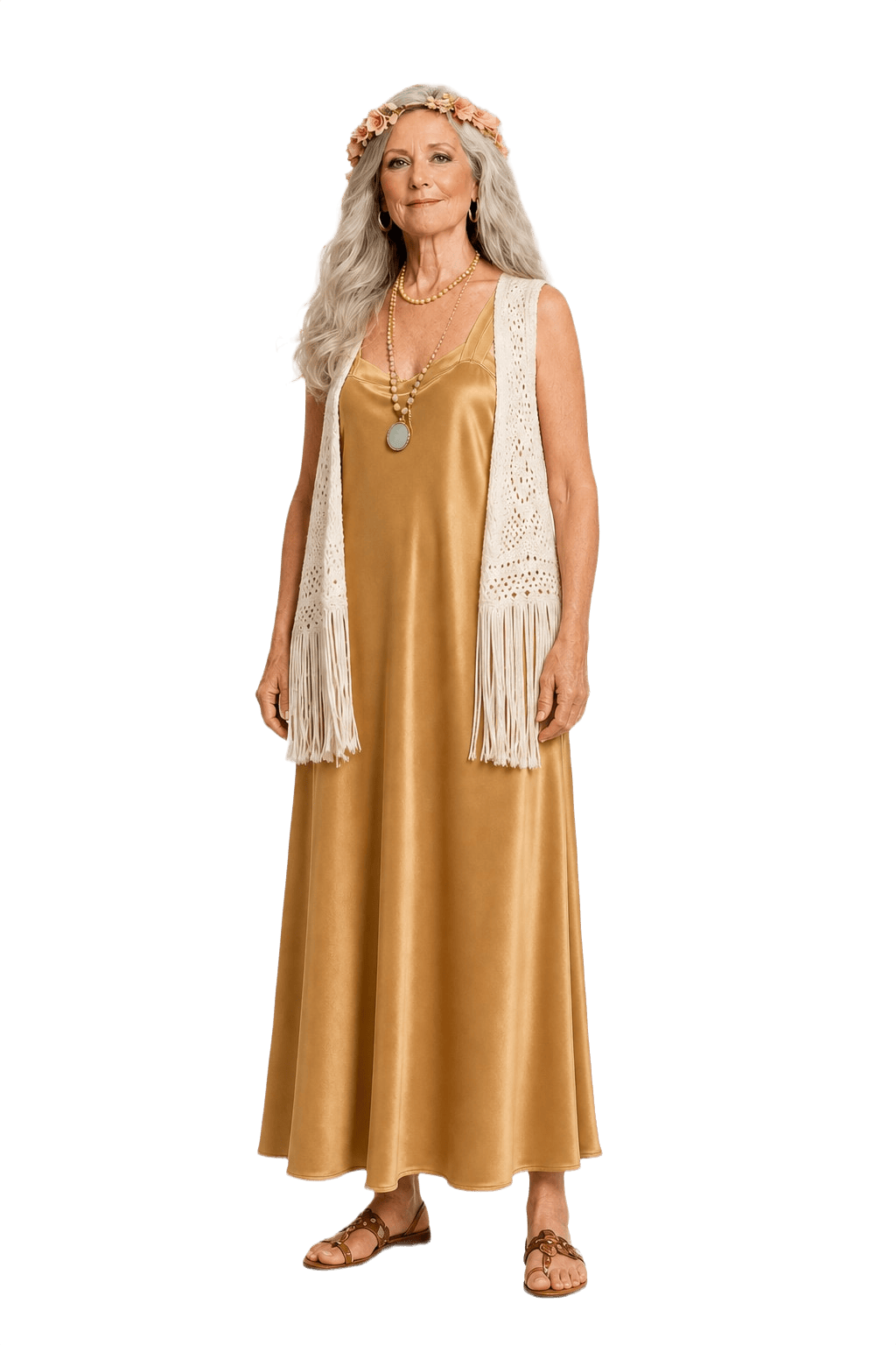 1970s Gold Satin Dress - Model
