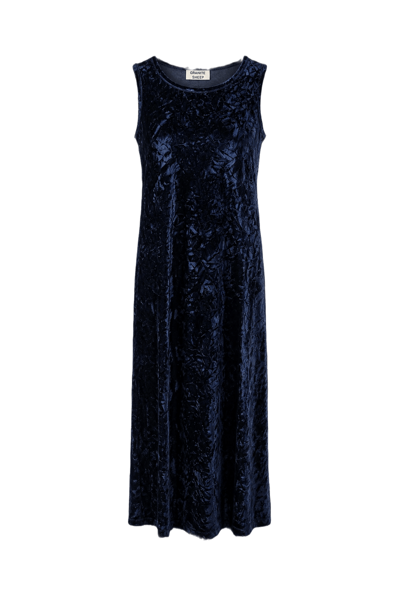 1990s Navy Blue Velvet Dress - Front View