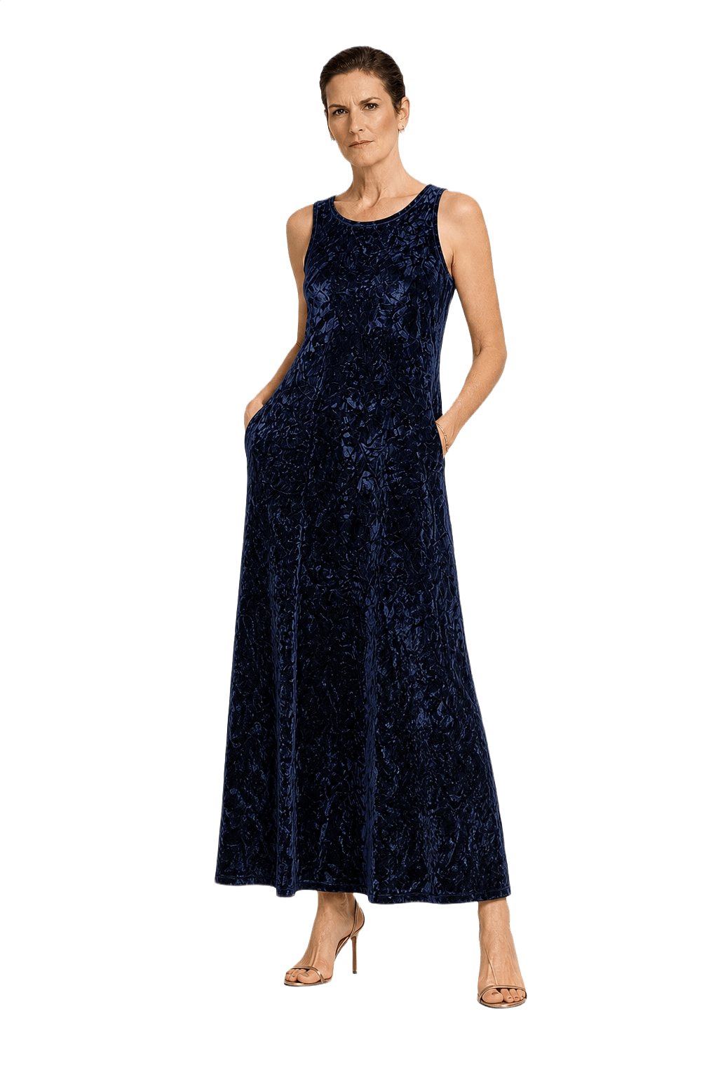 1990s Navy Blue Velvet Dress - Model