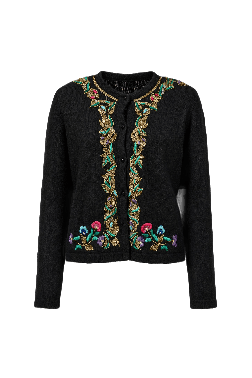 1980s Black Wool Cardigan - Front View