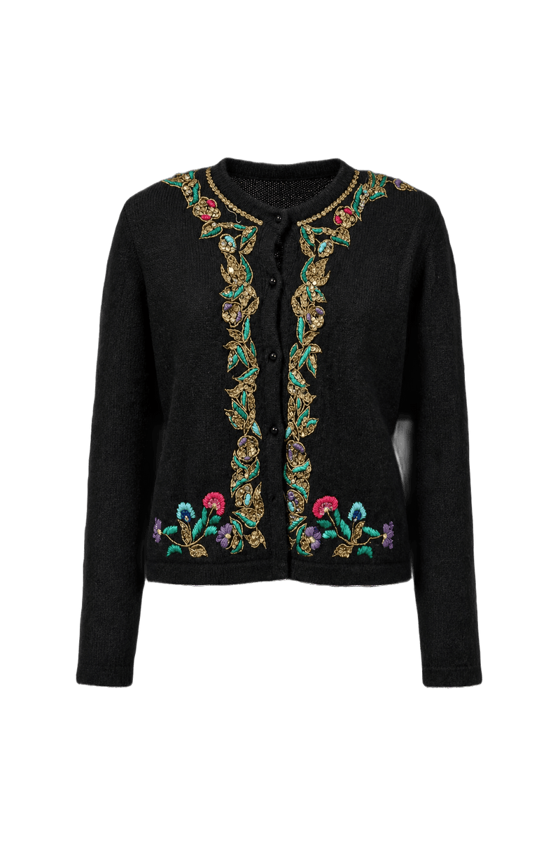 1980s Black Wool Cardigan - Front View