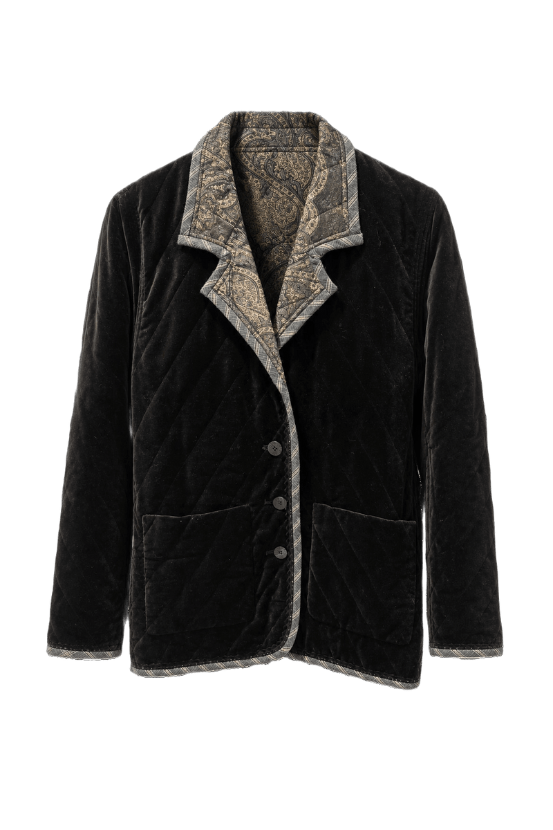 1980s Black Velvet Jacket - Front View