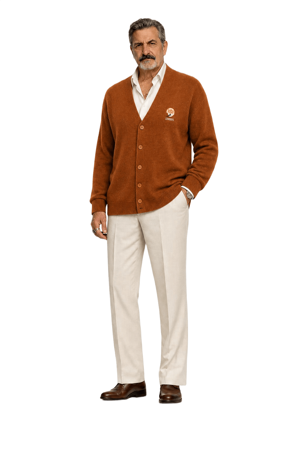 1980s Rust Orange Wool Blend Cardigan - Model