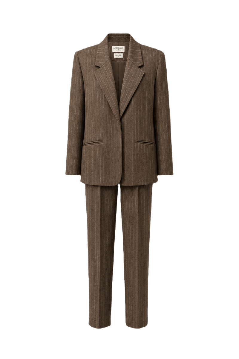 1990s Brown Polyester Blend Blazer and Pants Set - Front View