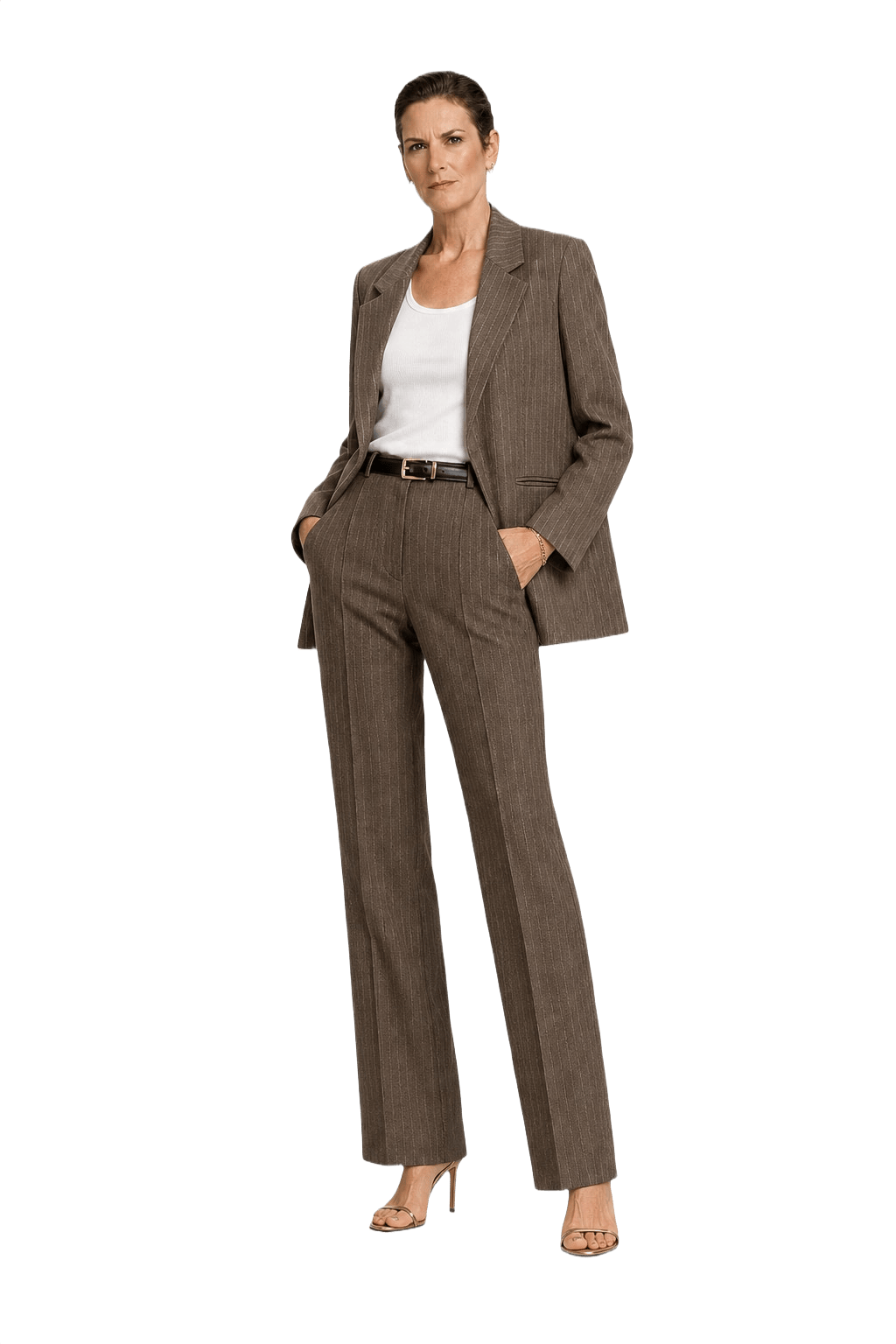1990s Brown Polyester Blend Blazer and Pants Set - Model