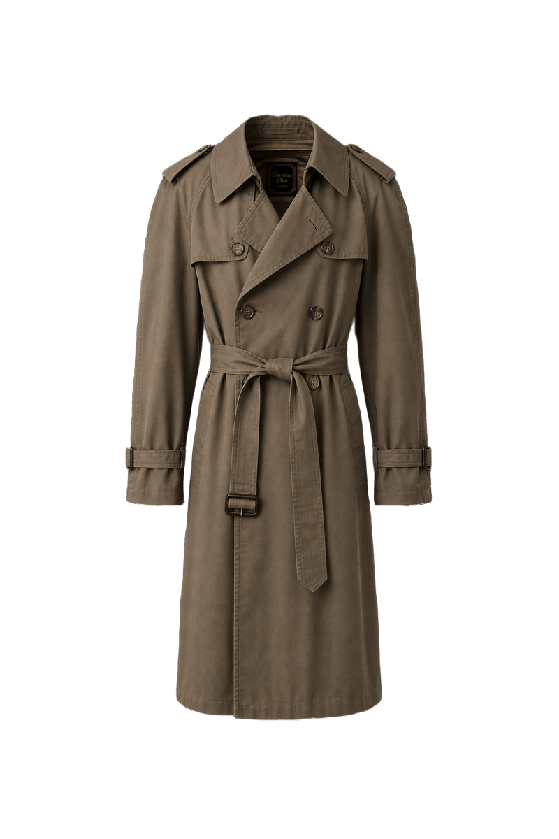 1980s Tan Cotton Blend Trench Coat - Front View