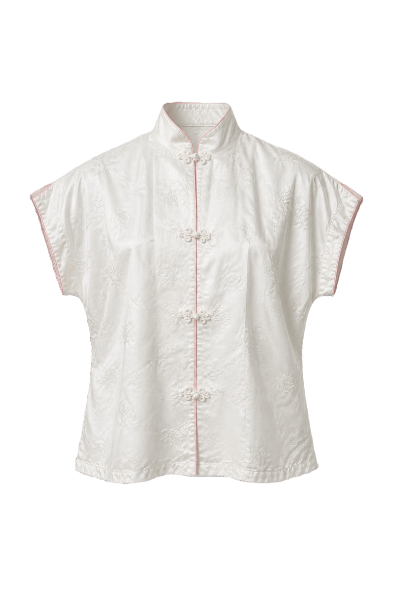 1970s Cream White Silk Blouse - Front View